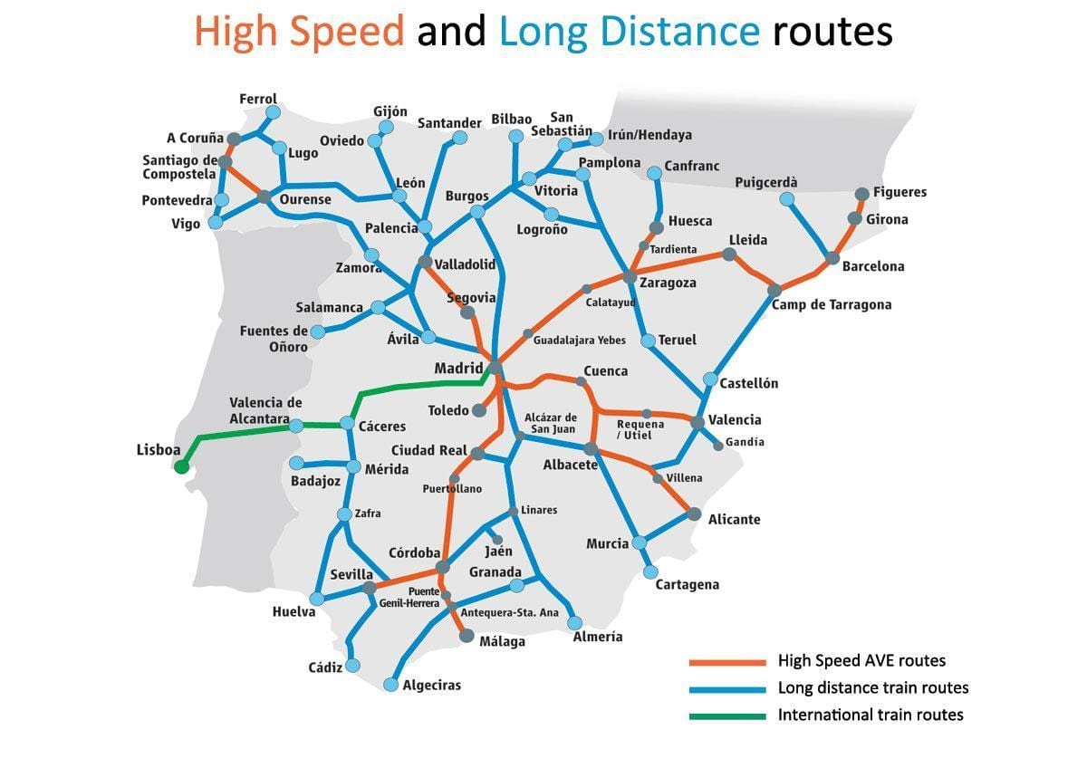 In spagna l'alta velocità ferroviaria sulla mappa