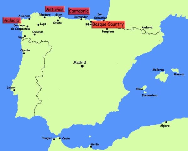 nord della Spagna e la località mappa