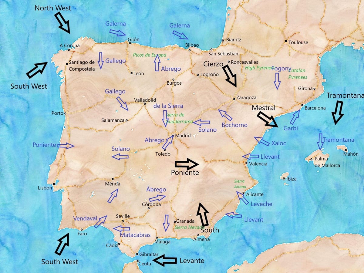 mappa di Spagna vento