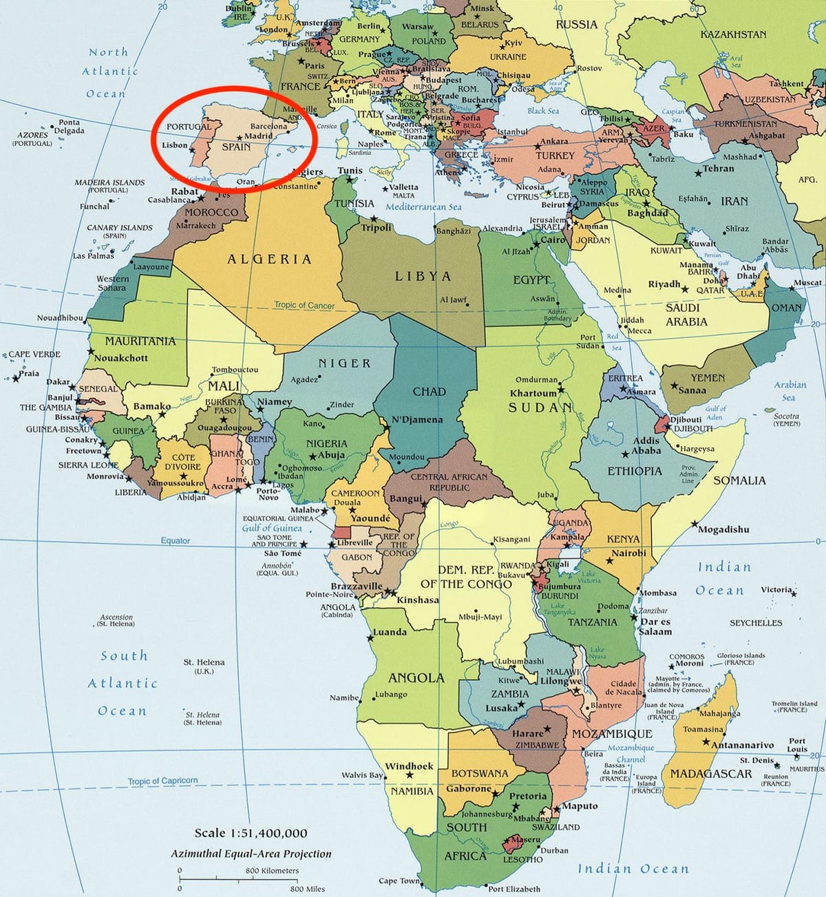 l'africa e la Spagna mappa