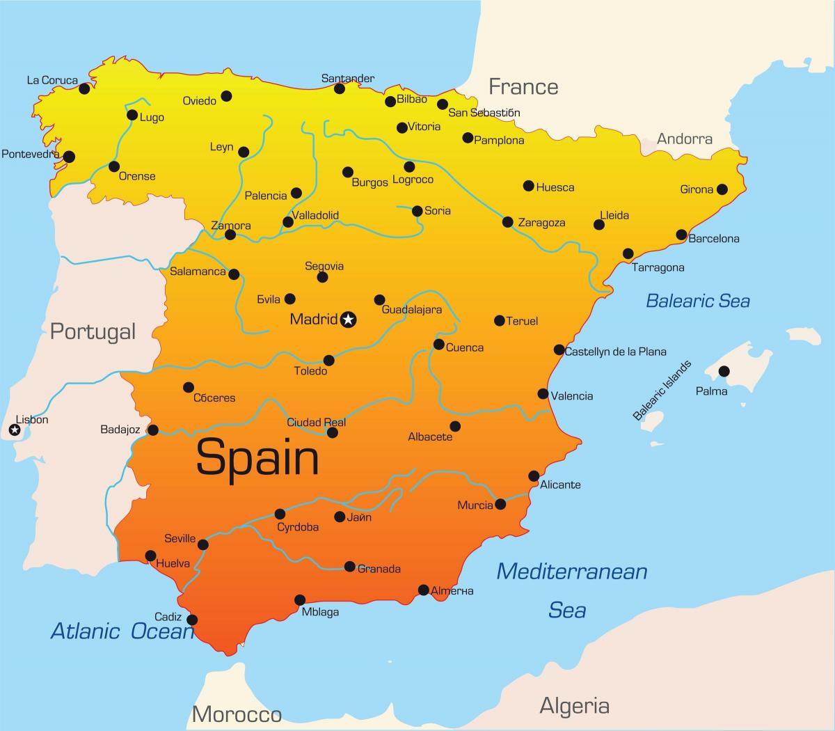 le destinazioni di vacanza in Spagna mappa