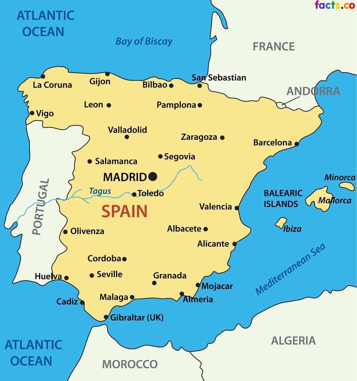 mappa di Spagna mostrando città