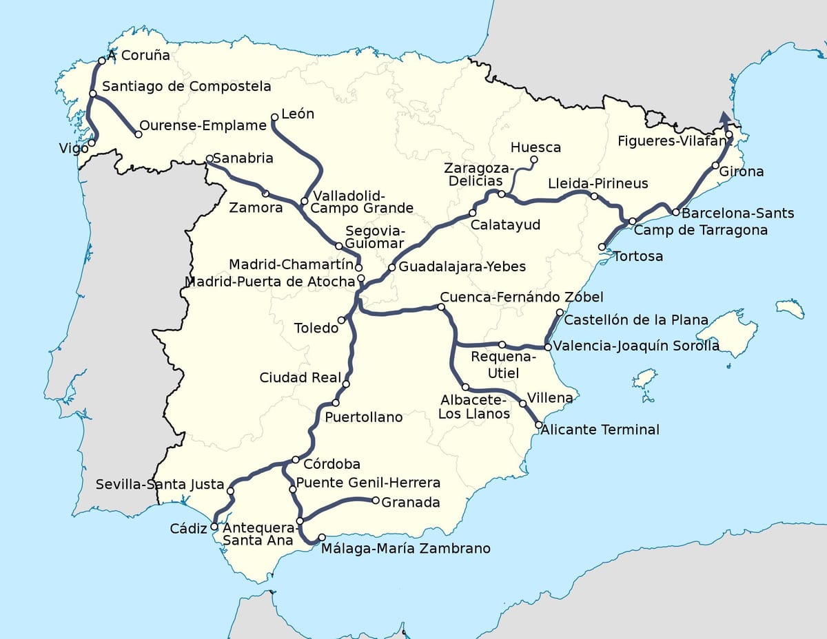 i treni ave Spagna mappa del percorso
