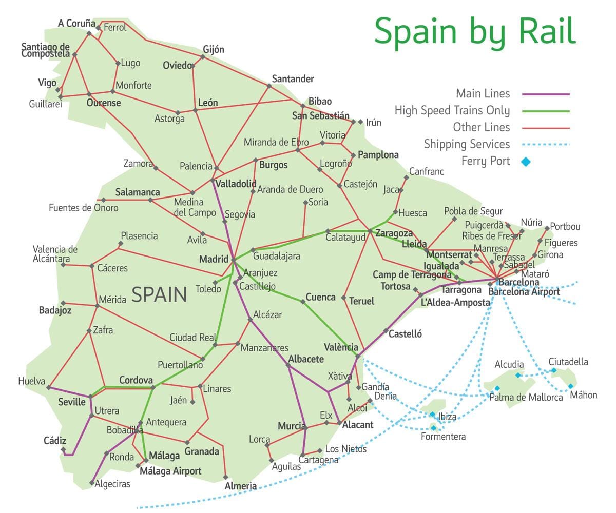 mappa di treni in Spagna