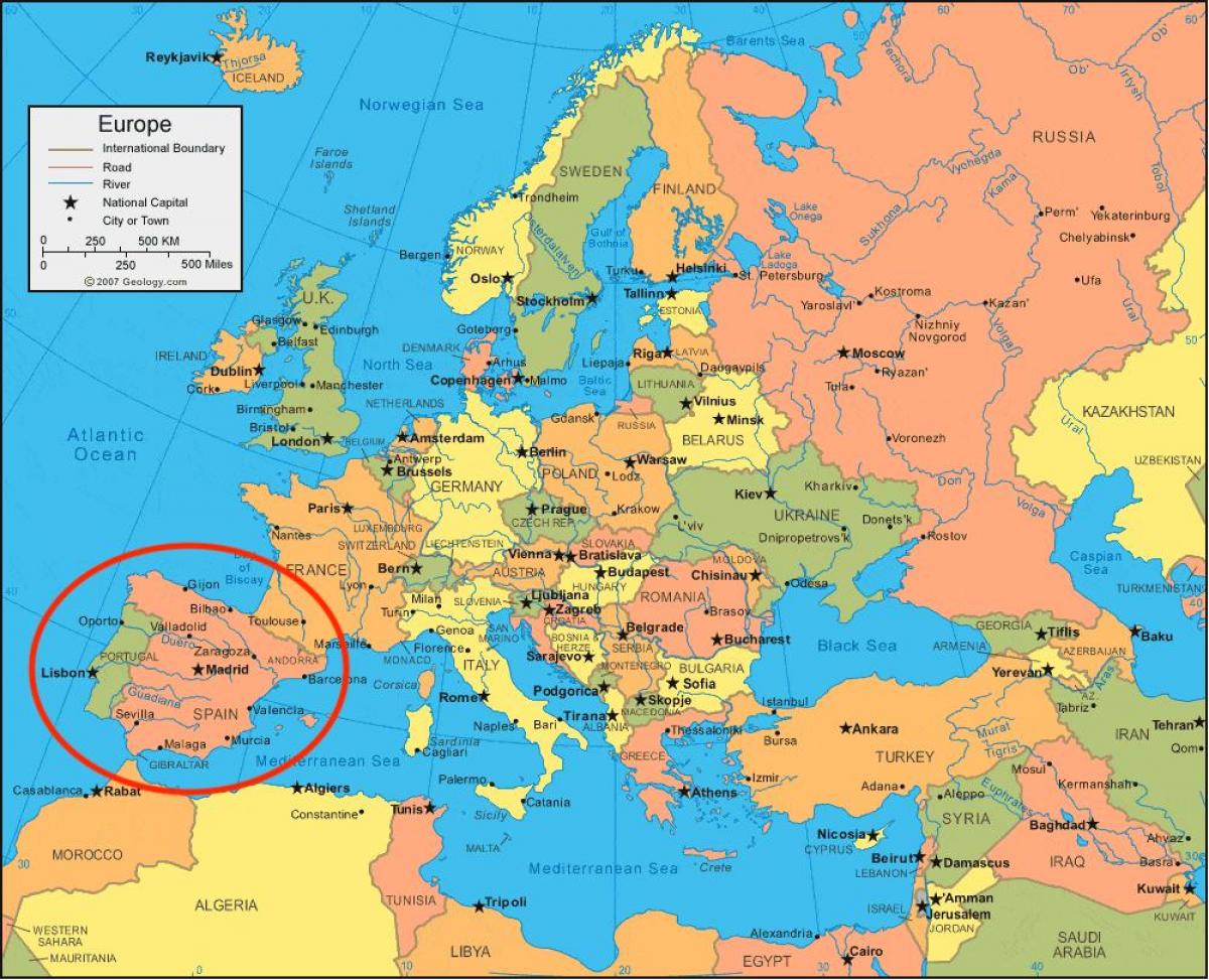 mappa della Spagna e dell'europa