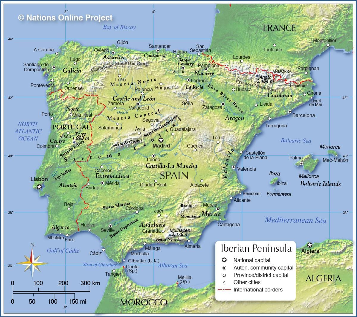 mappa topografica Spagna