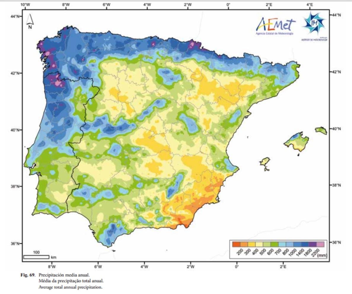 Spagna pioggia mappa