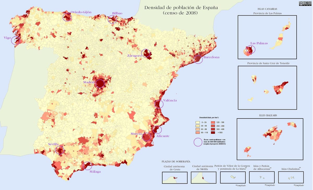 Spagna densità di popolazione mappa