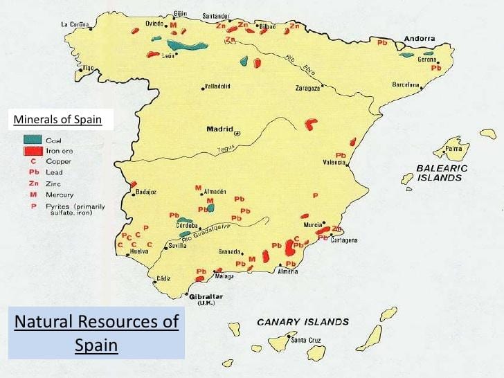mappa di Spagna risorse naturali