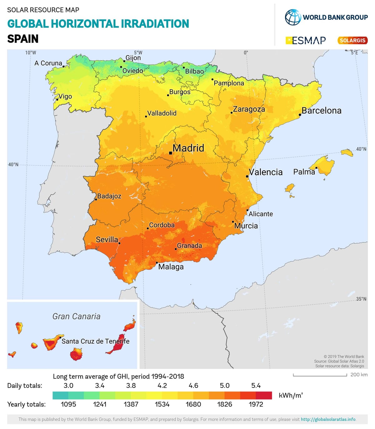 mappa di Spagna sole