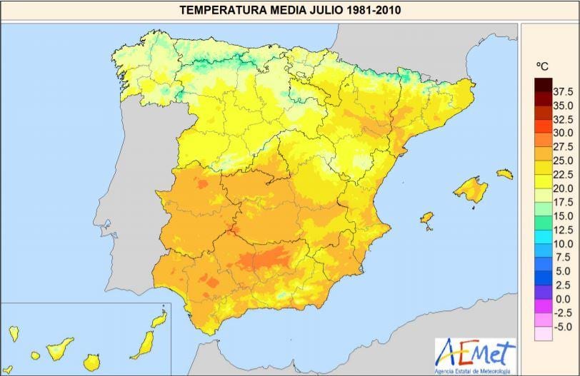 mappa di Spagna temperatura