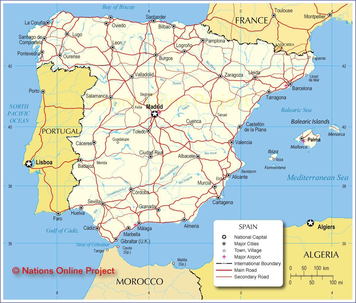 mappa di Spagna trasporti