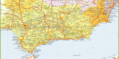 Mappa dettagliata del sud della Spagna