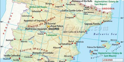 Mappa della Spagna che mostra le principali città