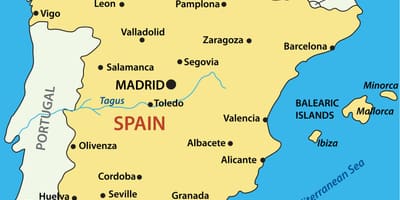 Mappa di Spagna mostrando città