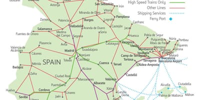 Mappa di treni in Spagna