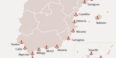 Porti di traghetto in Spagna mappa